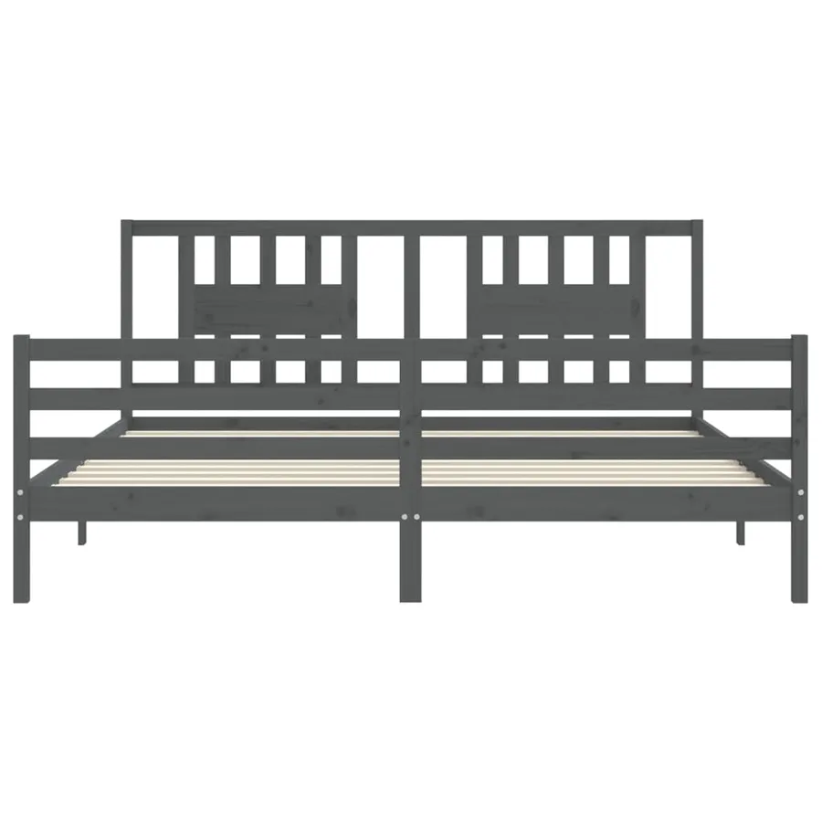 Cadre de lit sans matelas gris 200x200 cm bois massif - 6