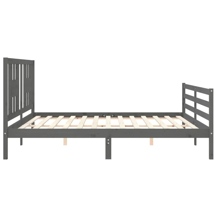 Cadre de lit sans matelas gris 200x200 cm bois massif - 7