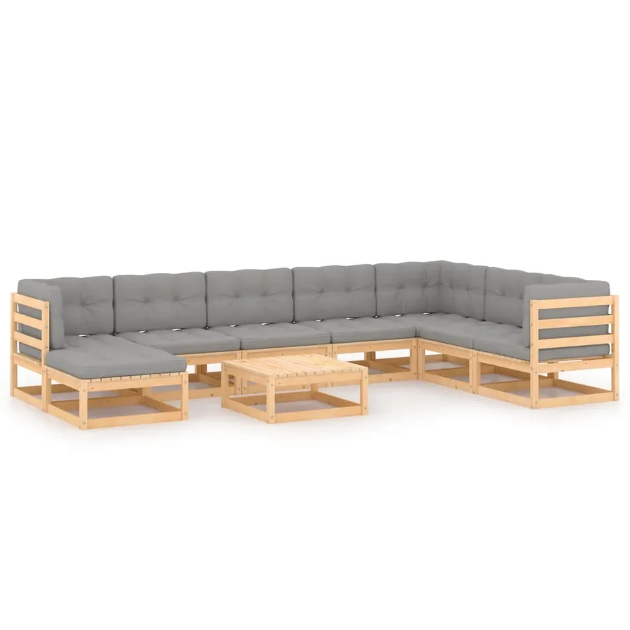 Salon de jardin 9 pcs avec coussins Bois de pin massif - 2