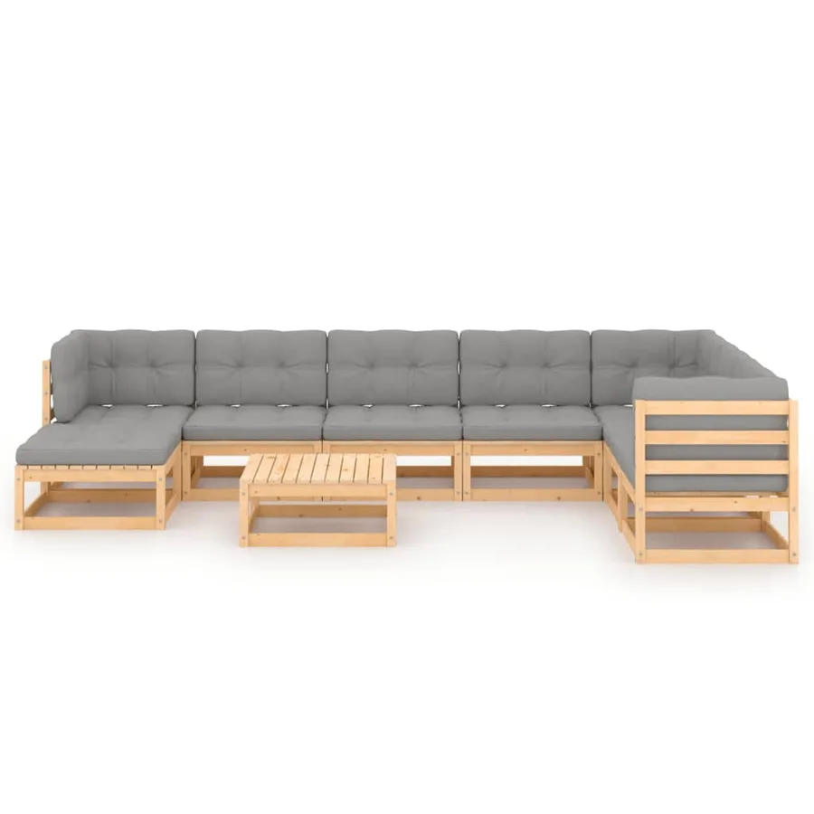 Salon de jardin 9 pcs avec coussins Bois de pin massif - 3