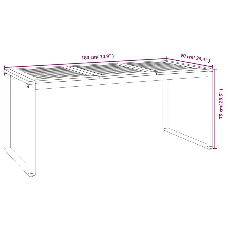 Table de jardin et pieds en forme de U 180x90x75 cm bois acacia - 8