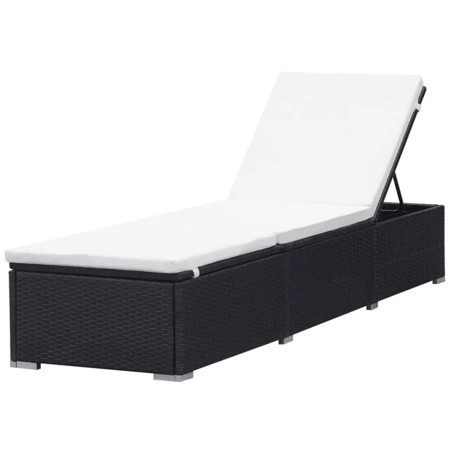 Chaise longue avec coussin Résine tressée Noir - 4