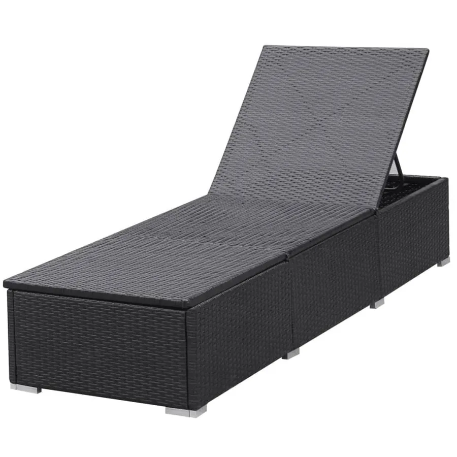 Chaise longue avec coussin Résine tressée Noir - 7