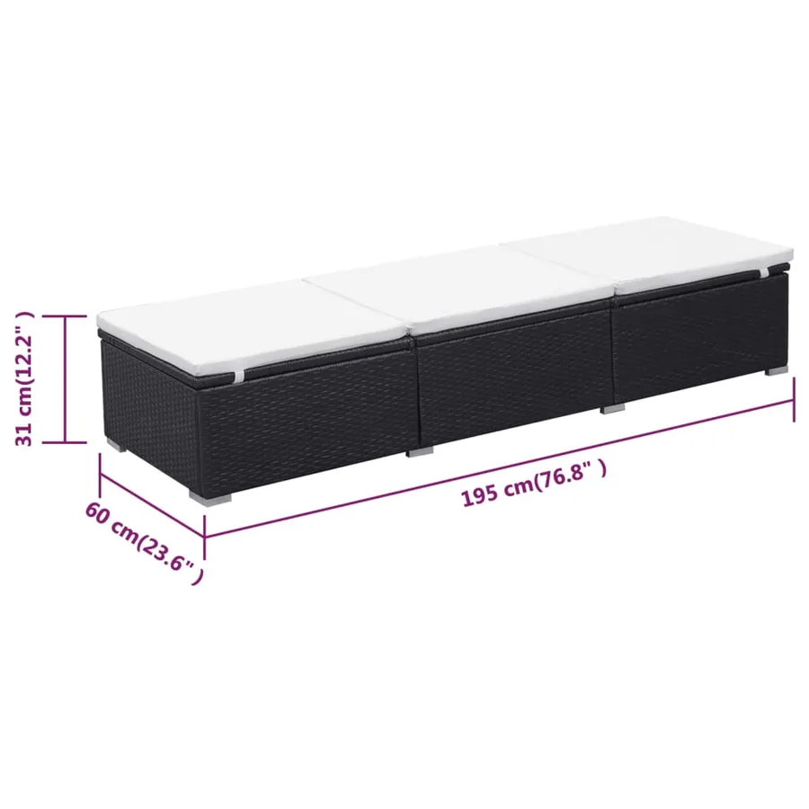 Chaise longue avec coussin Résine tressée Noir - 9