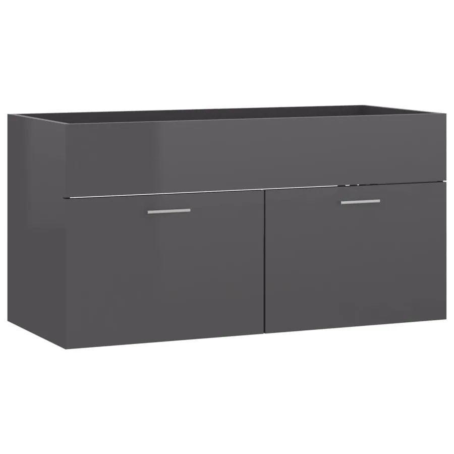 Armoire d'évier Gris brillant 90x38,5x46 cm Bois d’ingénierie - 2