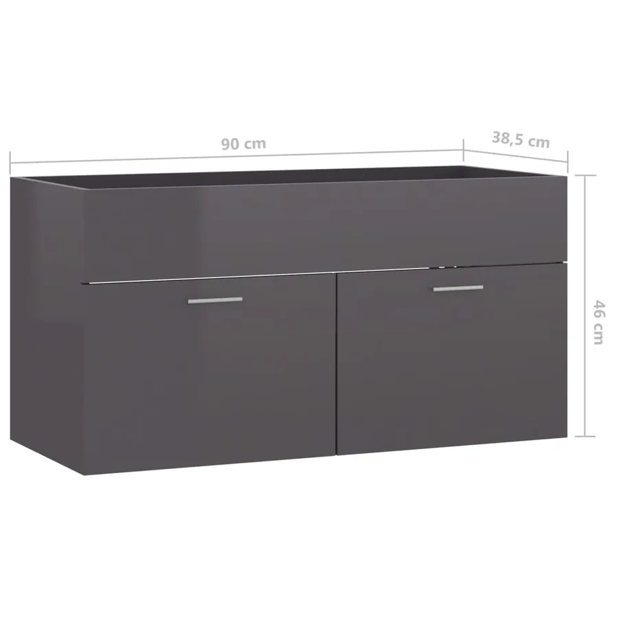 Armoire d'évier Gris brillant 90x38,5x46 cm Bois d’ingénierie - 8