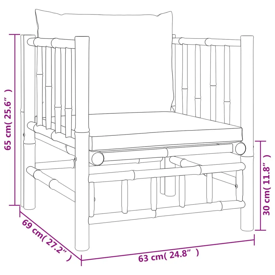 Salon de jardin 5 pcs avec coussins blanc crème bambou - 8