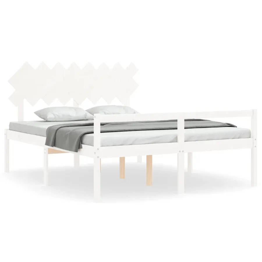 Lit pour personne âgée sans matelas blanc 160x200cm bois massif - 2