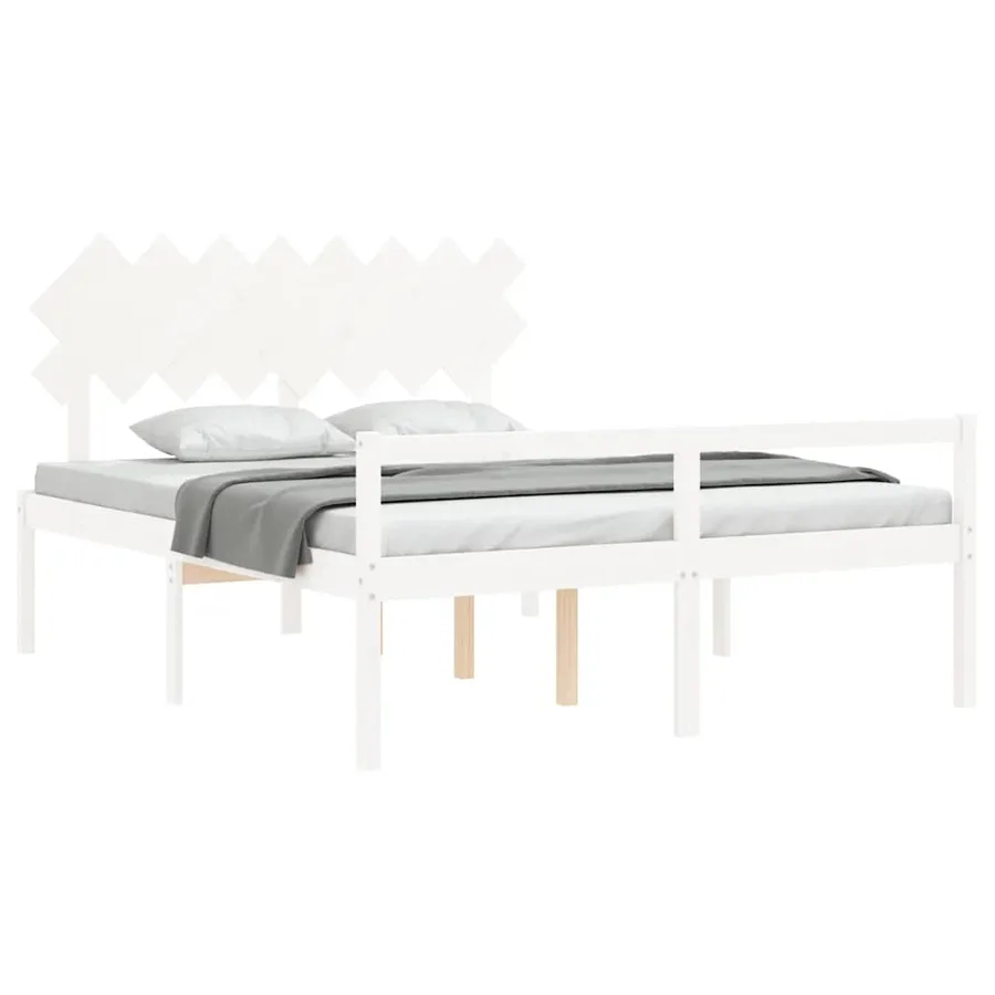 Lit pour personne âgée sans matelas blanc 160x200cm bois massif - 3