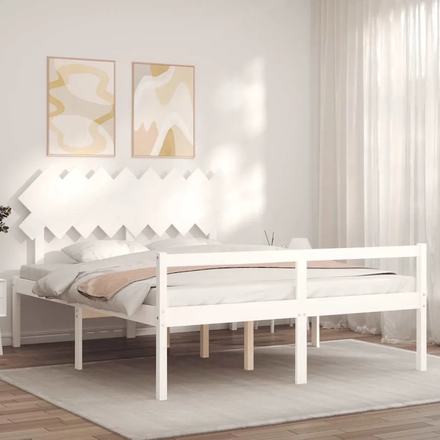 Lit pour personne âgée sans matelas blanc 160x200cm bois massif - 4
