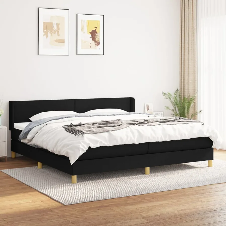 Sommier à lattes de lit avec matelas Noir 200x200 cm Tissu