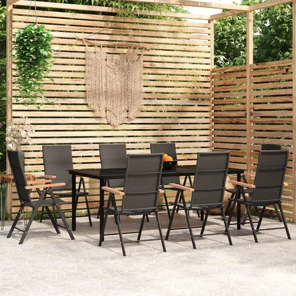 Ensemble à manger de jardin 9 pcs Noir