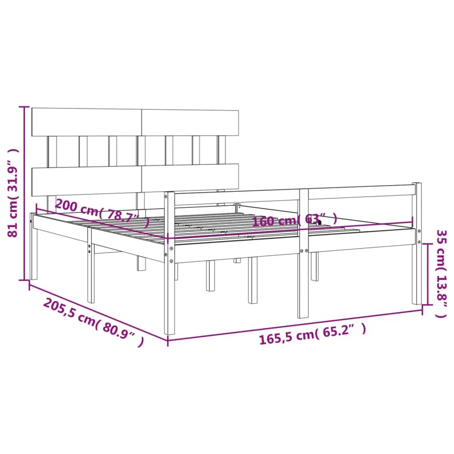 Lit pour personne âgée sans matelas blanc 160x200cm bois massif - 12