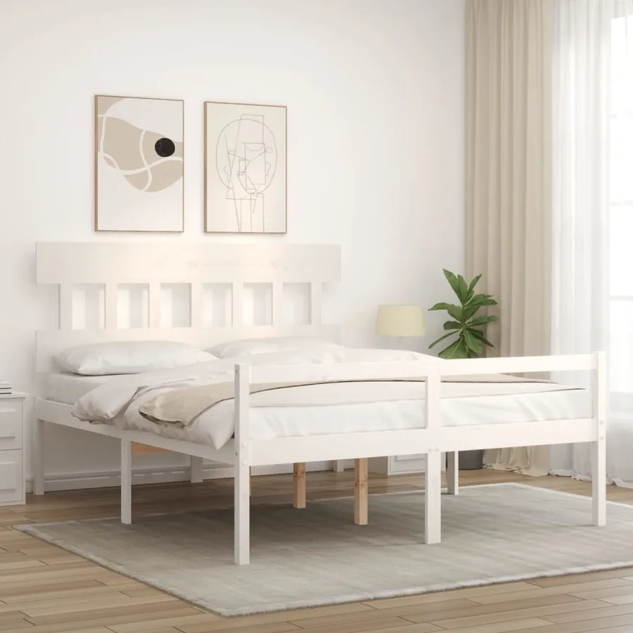 Lit pour personne âgée sans matelas blanc 160x200cm bois massif - 3