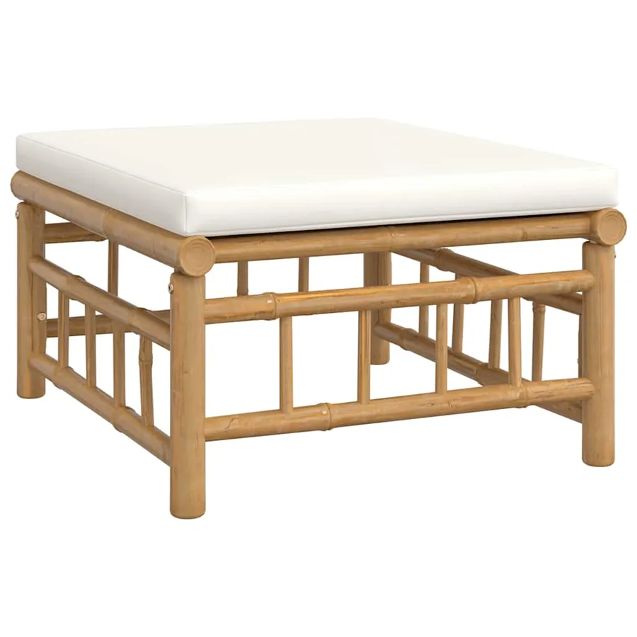 Salon de jardin 3 pcs avec coussins blanc crème bambou - 5