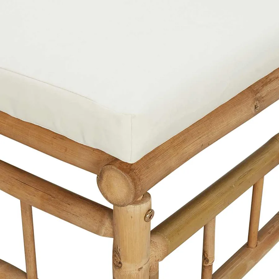 Salon de jardin 3 pcs avec coussins blanc crème bambou - 6