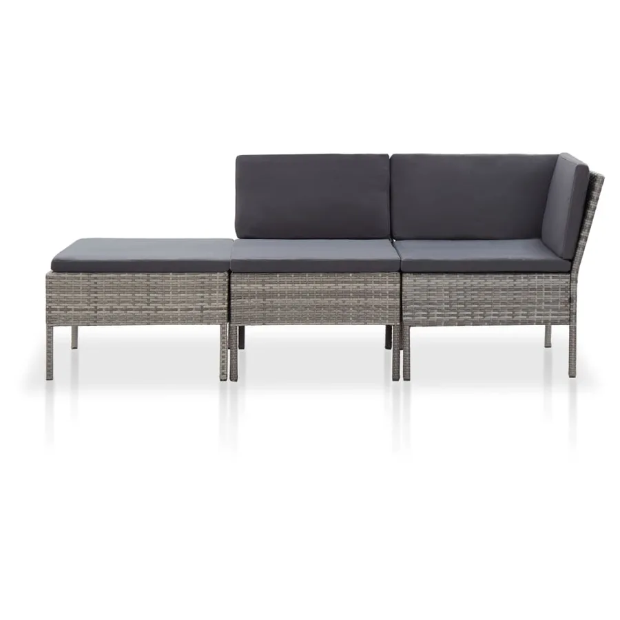Salon de jardin 3 pcs avec coussins Résine tressée Gris - 2