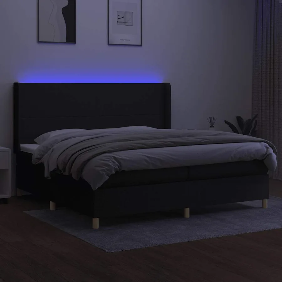 Sommier à lattes de lit matelas et LED Noir 200x200 cm Tissu - 3