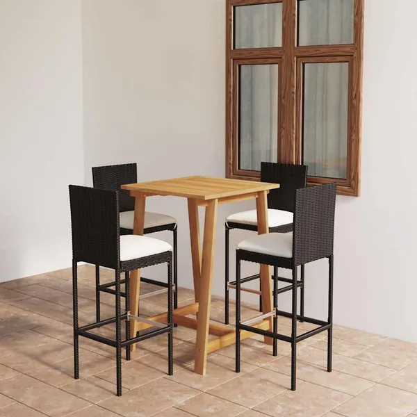 Ensemble de bar de jardin avec coussins 5 pcs Noir