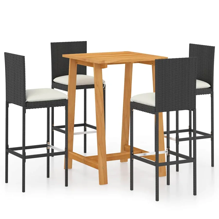 Ensemble de bar de jardin avec coussins 5 pcs Noir - 2