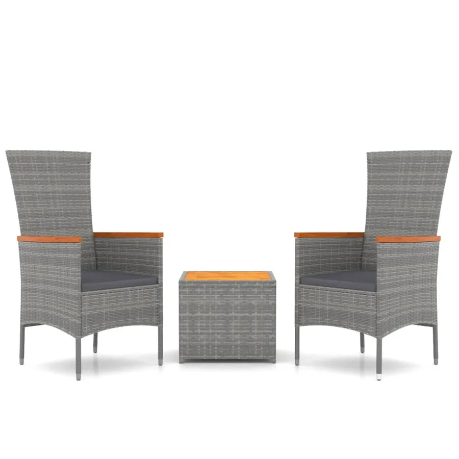 Ensemble de salon de jardin 3 pcs gris poly rotin et acacia - 2