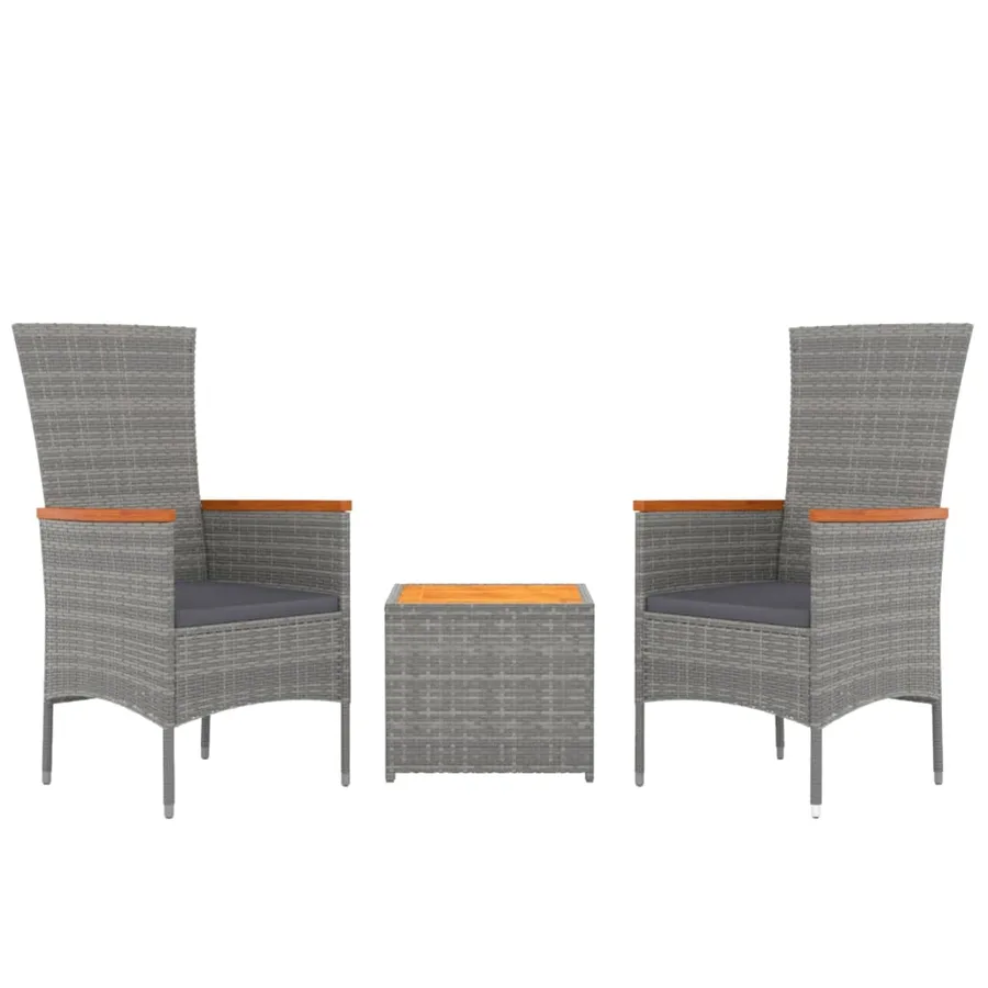 Ensemble de salon de jardin 3 pcs gris poly rotin et acacia - 3