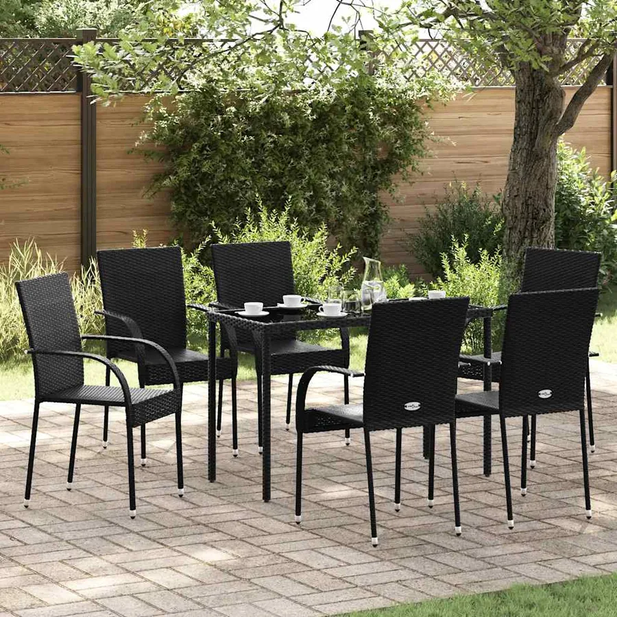 Chaises empilables d'extérieur lot de 6 Résine tressée Noir