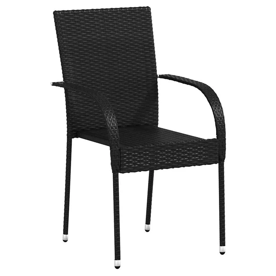 Chaises empilables d'extérieur lot de 6 Résine tressée Noir - 3
