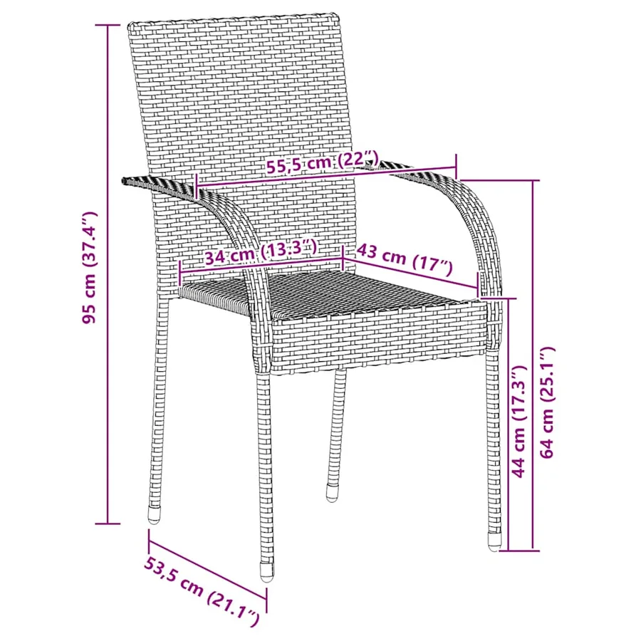 Chaises empilables d'extérieur lot de 6 Résine tressée Noir - 9
