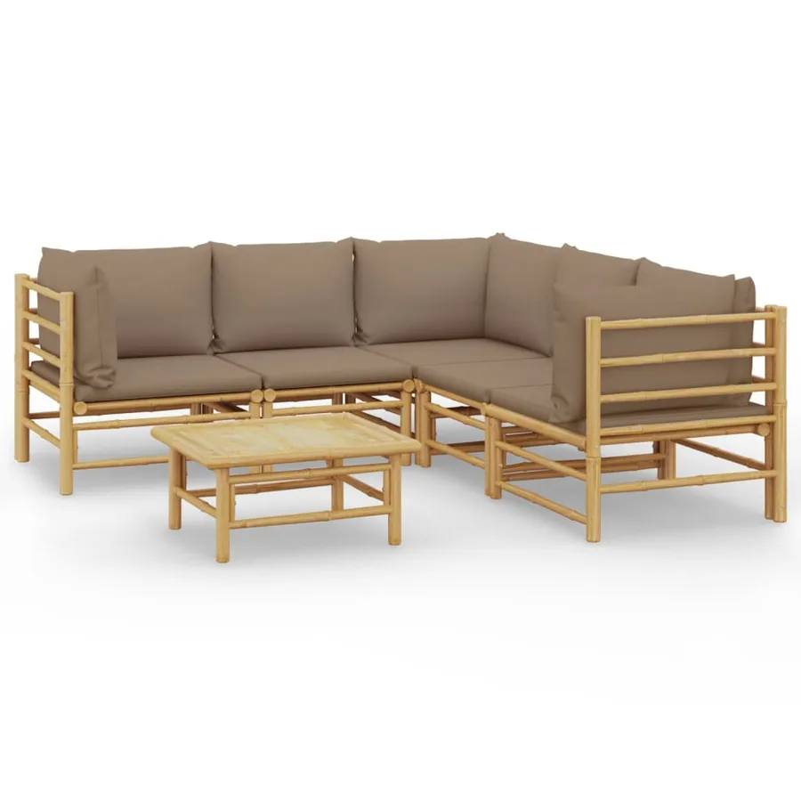 Salon de jardin 6 pcs avec coussins taupe bambou - 2