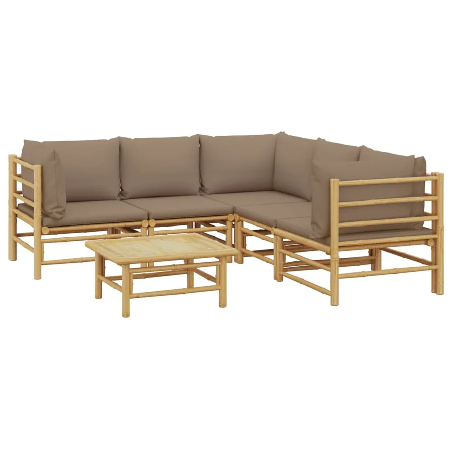 Salon de jardin 6 pcs avec coussins taupe bambou - 3