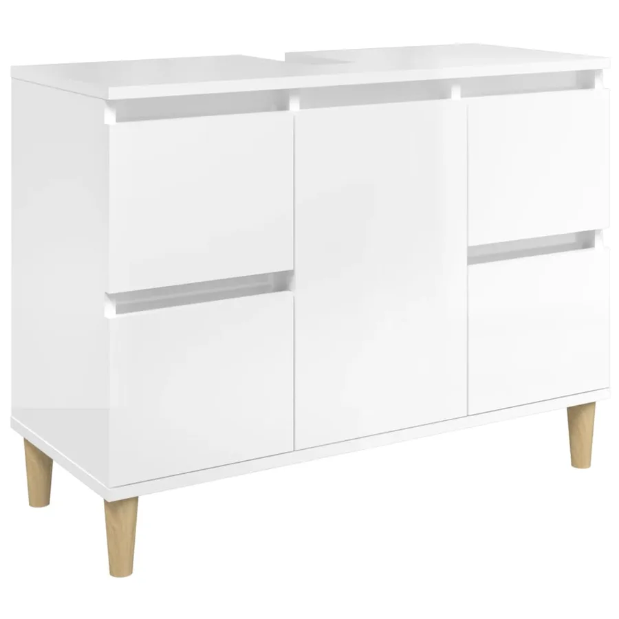 Meuble d'évier blanc brillant 80x33x60 cm bois d'ingénierie - 2