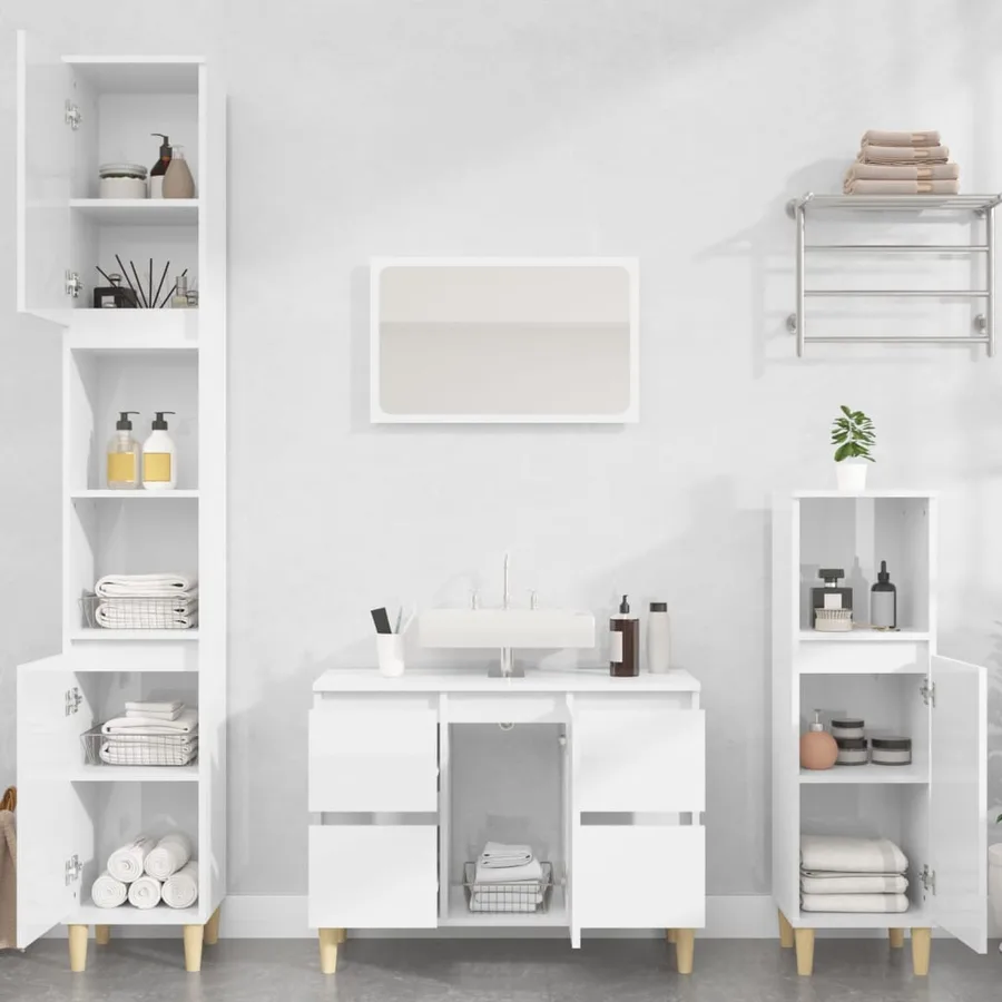 Meuble d'évier blanc brillant 80x33x60 cm bois d'ingénierie - 3