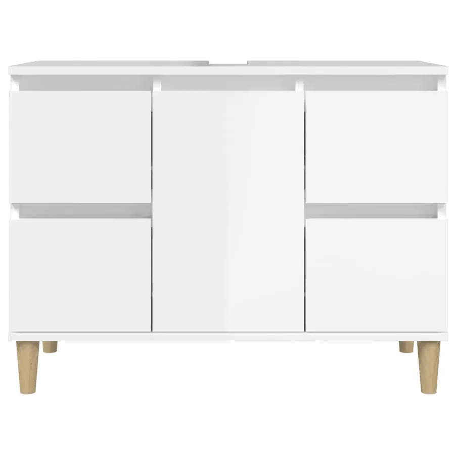 Meuble d'évier blanc brillant 80x33x60 cm bois d'ingénierie - 5