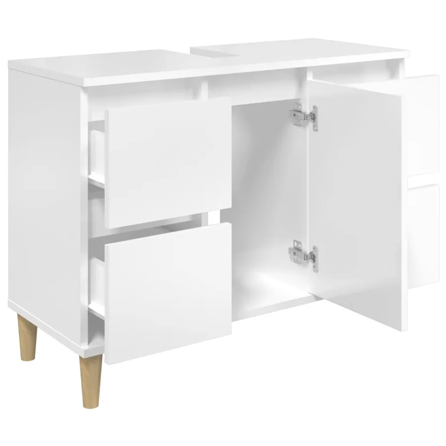 Meuble d'évier blanc brillant 80x33x60 cm bois d'ingénierie - 6