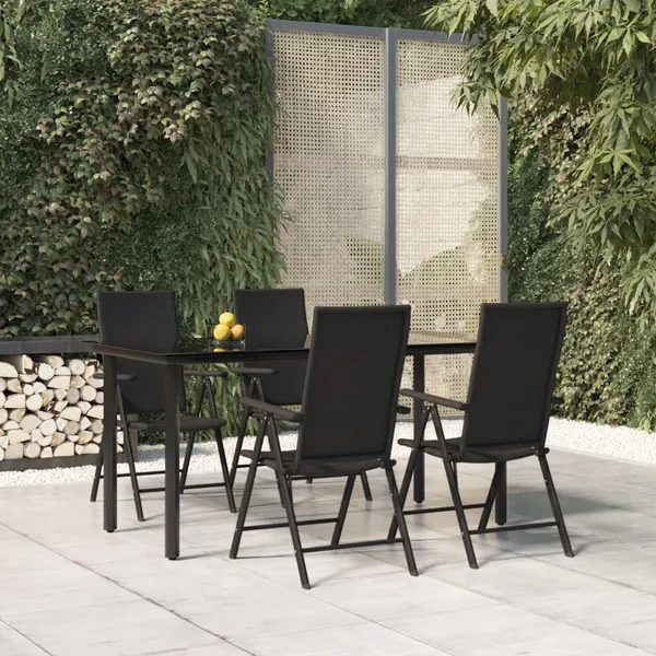 Ensemble à manger de jardin 5 pcs Noir Résine tressée