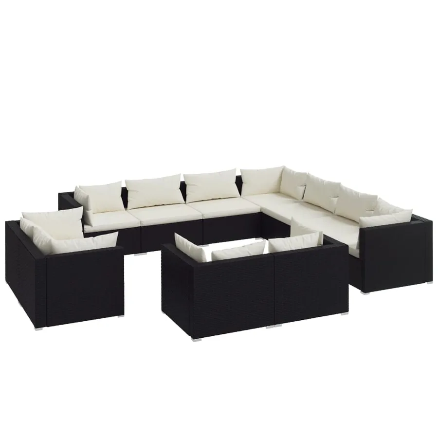 Salon de jardin 11 pcs avec coussins Noir Résine tressée - 2