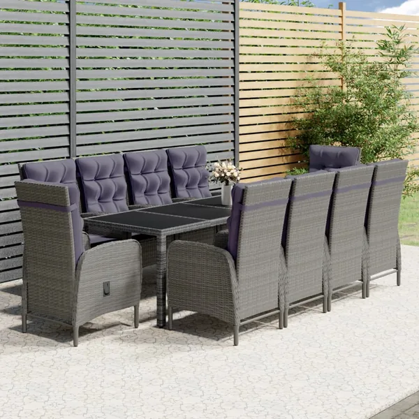 Ensemble à manger de jardin 11 pcs résine tressée gris