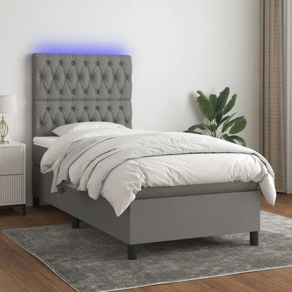 Sommier à lattes de lit et matelas et LED Gris foncé 100x200 cm