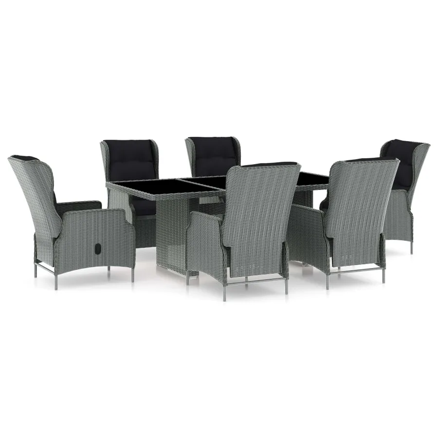 Ensemble à manger d'extérieur et coussins 7 pcs résine tressée - 2