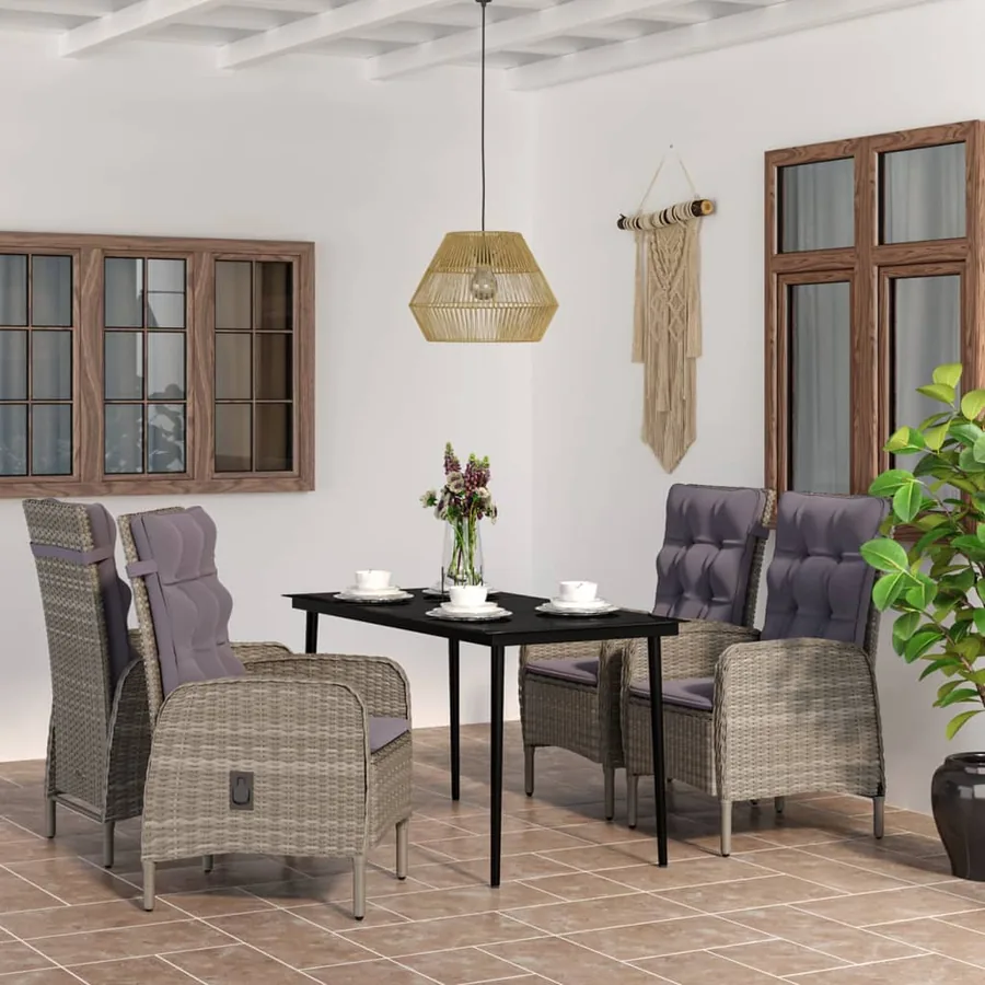 Ensemble à manger de jardin et coussins 5pcs Gris/noir