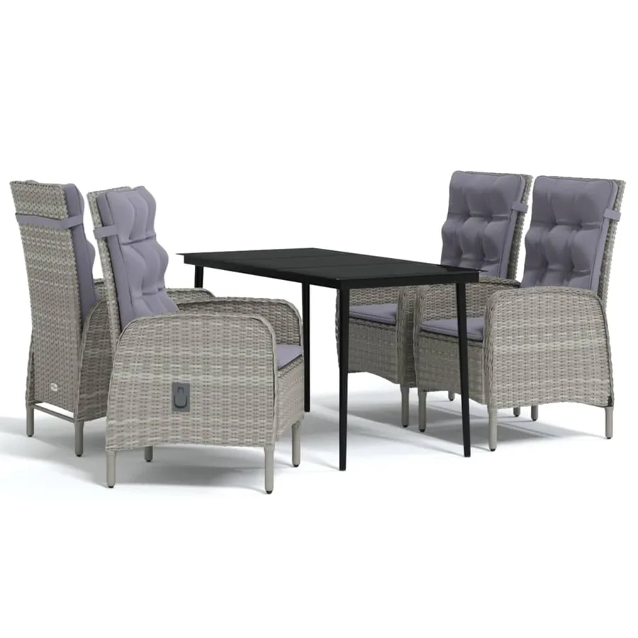 Ensemble à manger de jardin et coussins 5pcs Gris/noir - 2