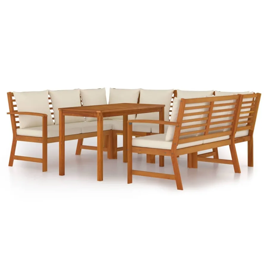 Ensemble à manger de jardin coussins 7 pcs Bois acacia - 2