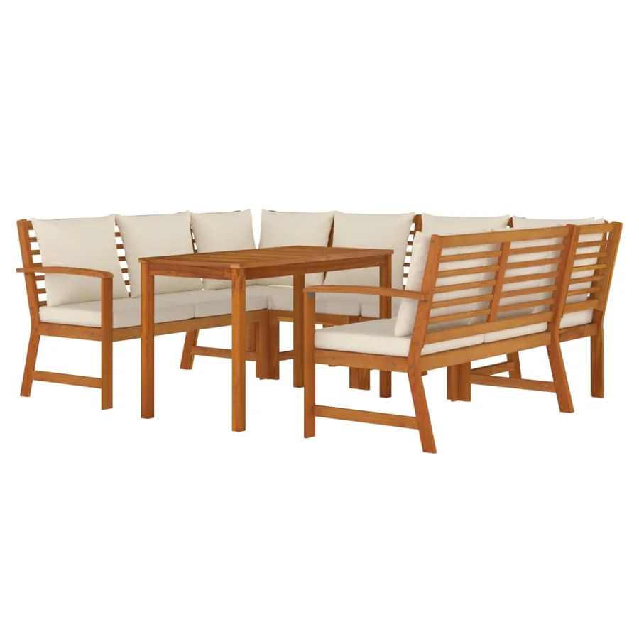Ensemble à manger de jardin coussins 7 pcs Bois acacia - 3