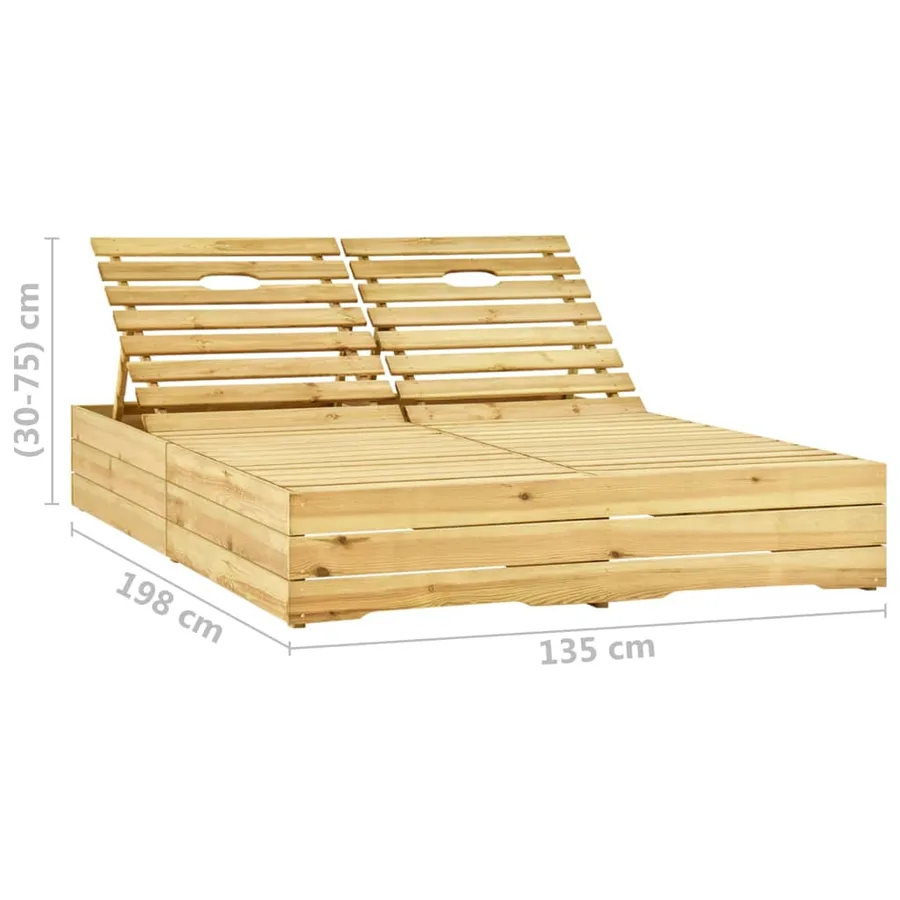 Chaise longue double et coussins vert Bois de pin imprégné - 8