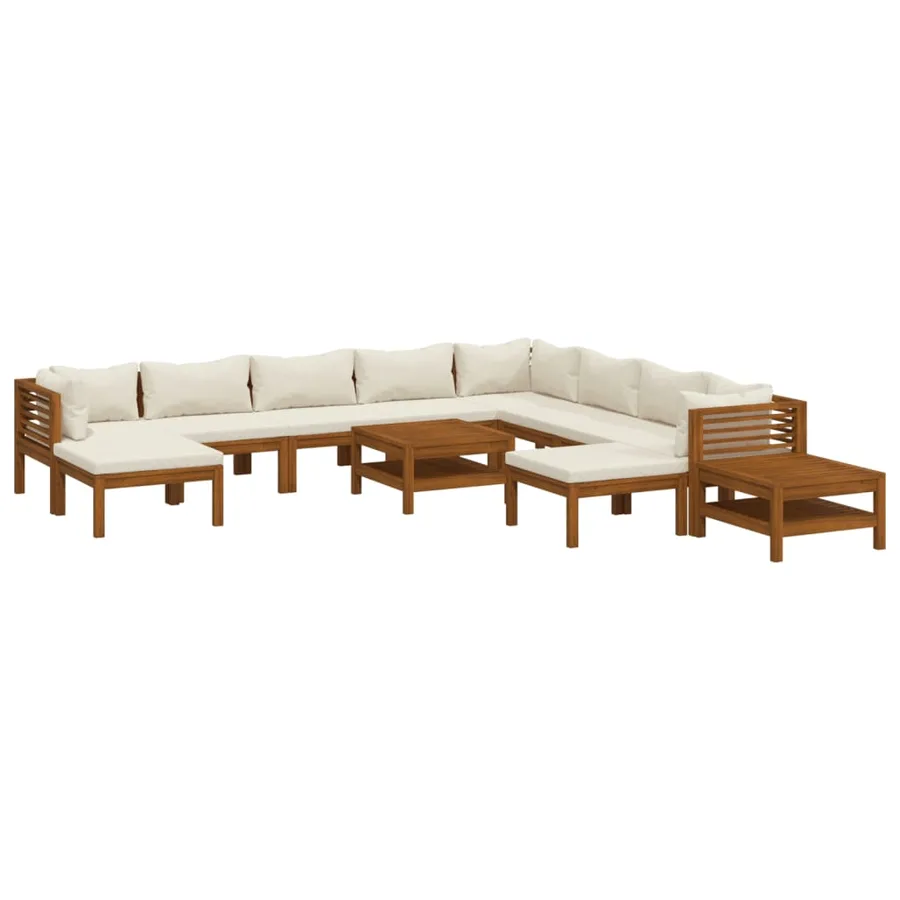 Salon de jardin 12 pcs avec coussin crème Bois d'acacia solide - 2