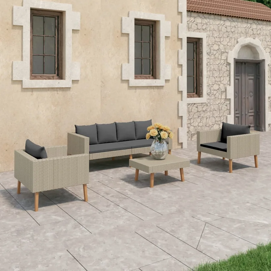 Salon de jardin 4 pcs avec coussins Résine tressée Beige