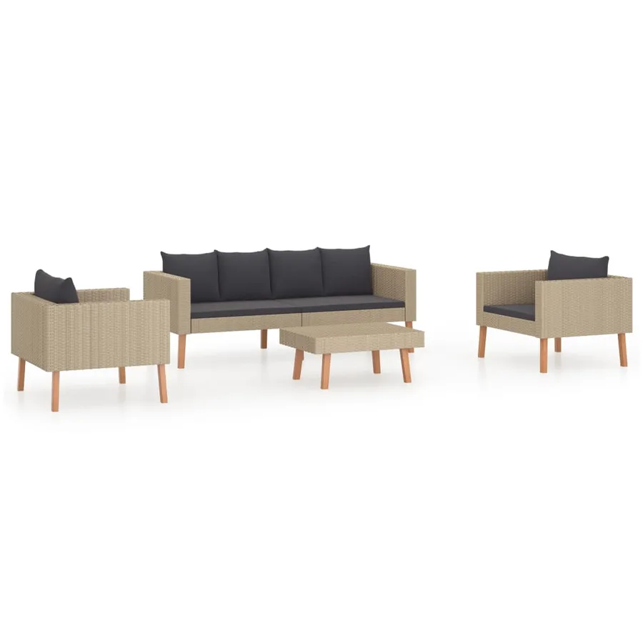 Salon de jardin 4 pcs avec coussins Résine tressée Beige - 2