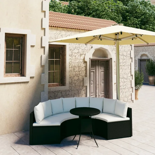 Salon de jardin 5 pcs avec coussins Résine tressée Noir