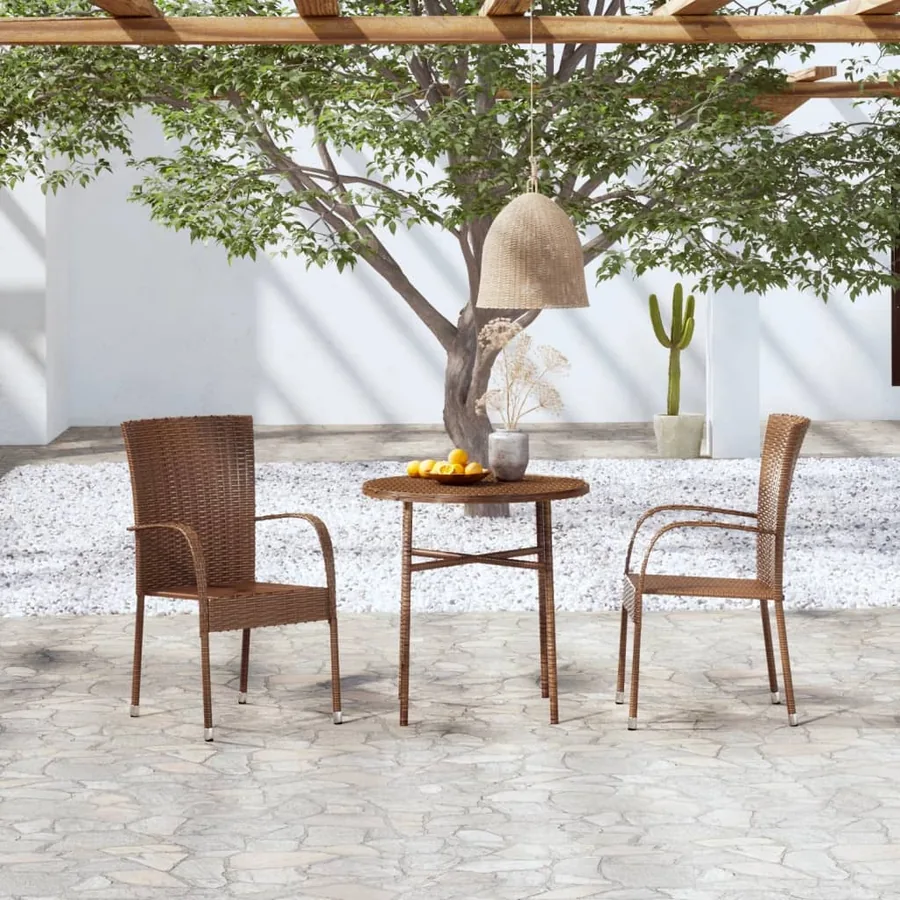Ensemble à manger de jardin 3pcs Résine tressée Marron